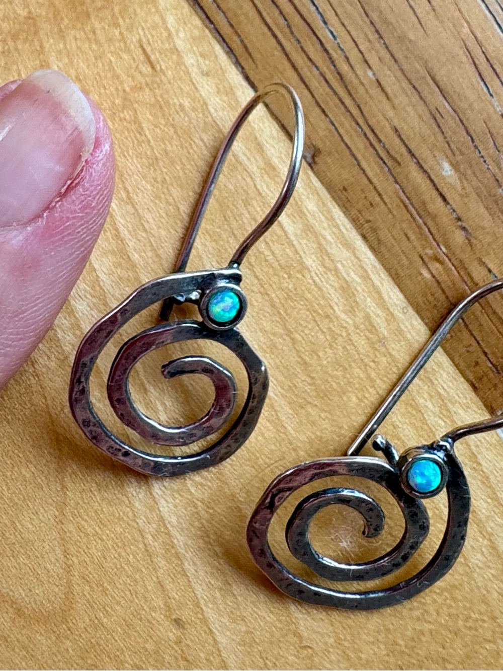 Sterling Silver Spiral Drop Earrings with Opal Accent